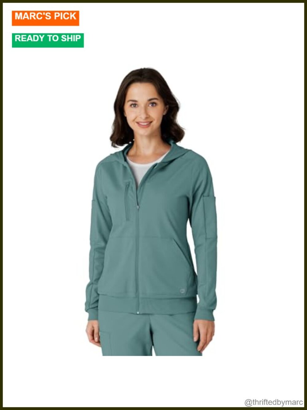 Eco-Friendly Scrub Hoodie with Pockets, Polyester Spandex Zip Up